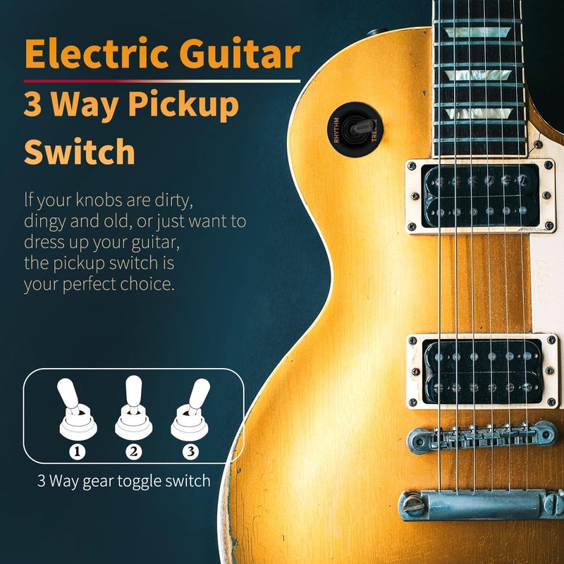SAPHUE Guitar 3 Way Toggle Switch Position Short Straight Black Top Black Knobs for Gibon Epiphone Les Paul Electric Guitar Parts Pickup Selector kit with Plate Rhythm Treble Washer Ring - Image 5